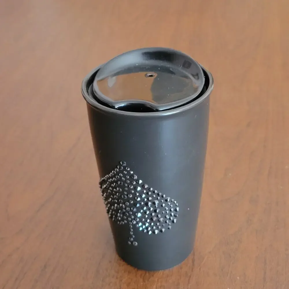 Starbucks 2015 Las Vegas Spade Swarovski Crystal Black Ceramic Travel Tumbler